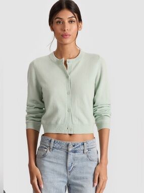 Alice + Olivia Mint Green Cropped Button-Up Cardigan